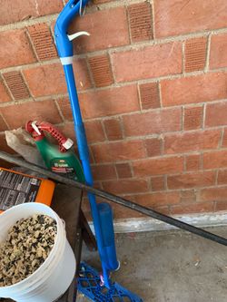 Blue and white mop handle