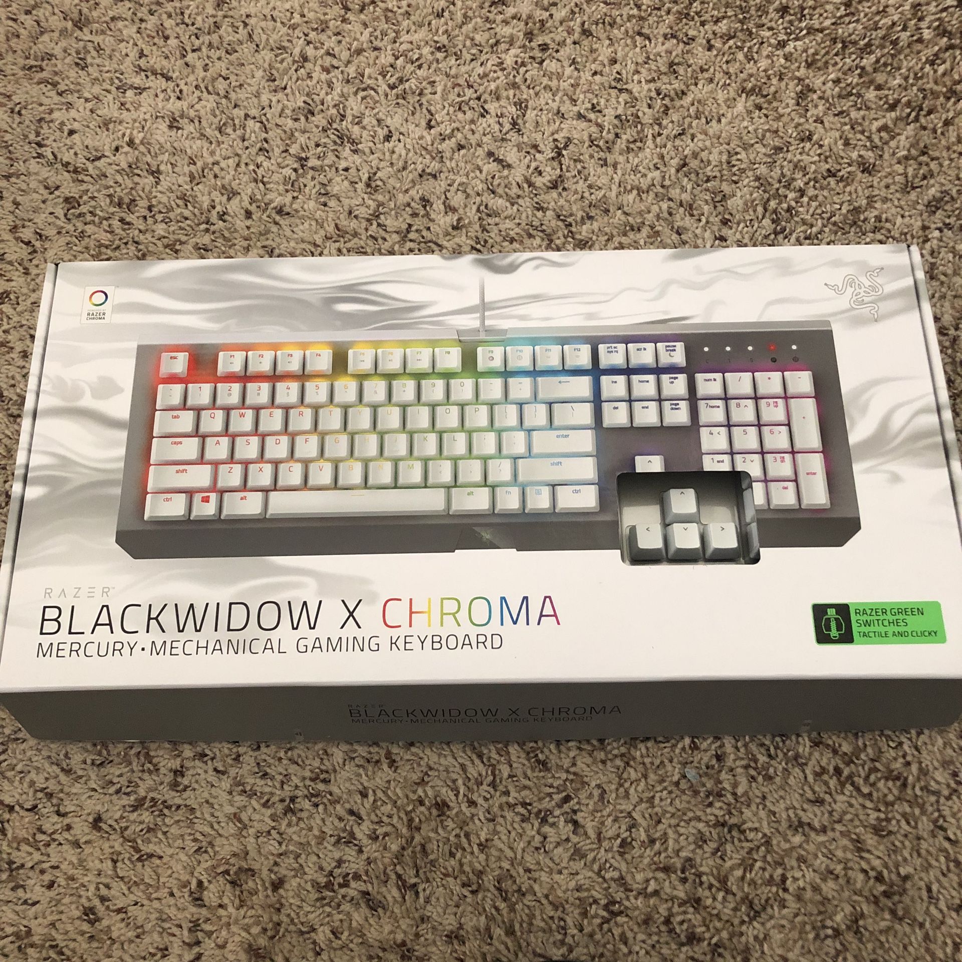 BRAND NEW Razer BlackWidow X Chroma Mercury Edition - RGB Ergonomic Wired Mechanical Gaming Keyboard - Tactile & Clicky Green Switches
