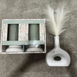 Sand + Fog Pillar Candle Set with Ceramic Holders