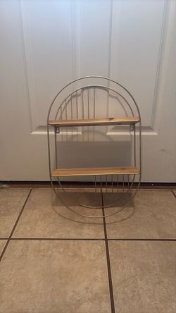 Oval Metal and Wood Wall Shelf