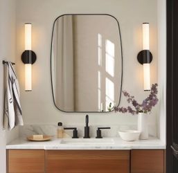 ANDY STAR 20x28 Black Bathroom Mirror, Oblong Vanity Mirror with Stainless Steel Metal Frame, Matte Black Mirror for Over