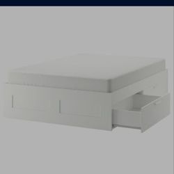 IKEA Bed Frame W/ Storage, White, Great Condition