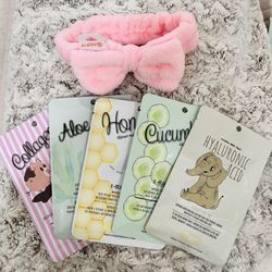 Soft Headband and 5 Face Mask Sheets $8 (set)