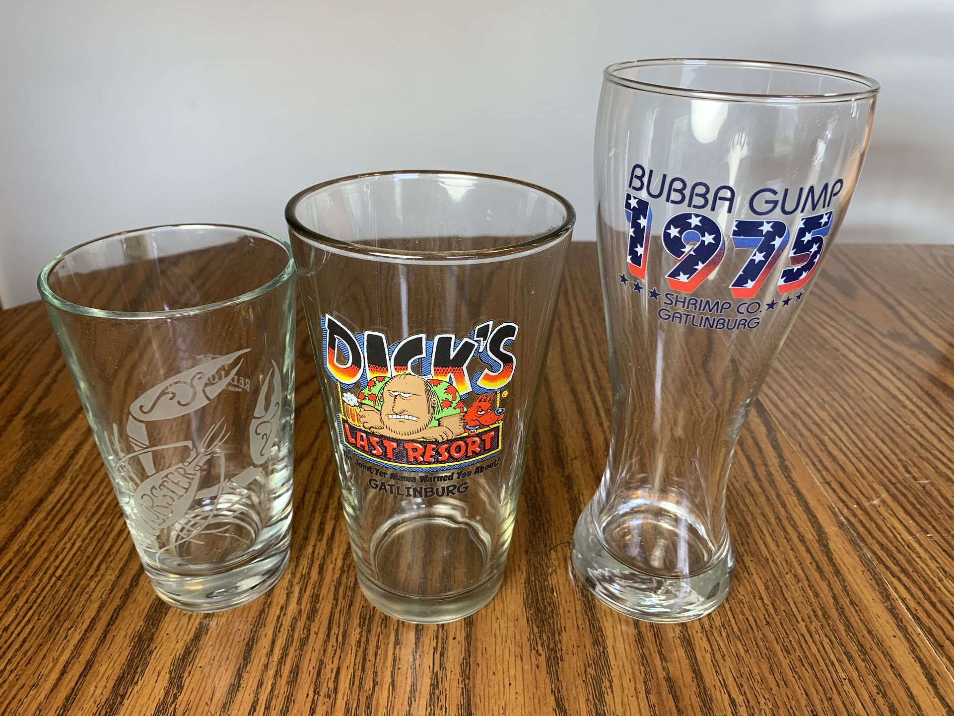 3 Beer Glasses Tumblers, Dick’s Last Resort, Bubba Gump, Red Lobster Gatlinburg, Tennessee