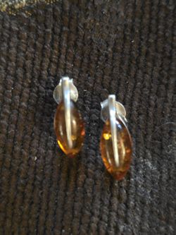 Vintage Amber and Sterling Silver Post earrings