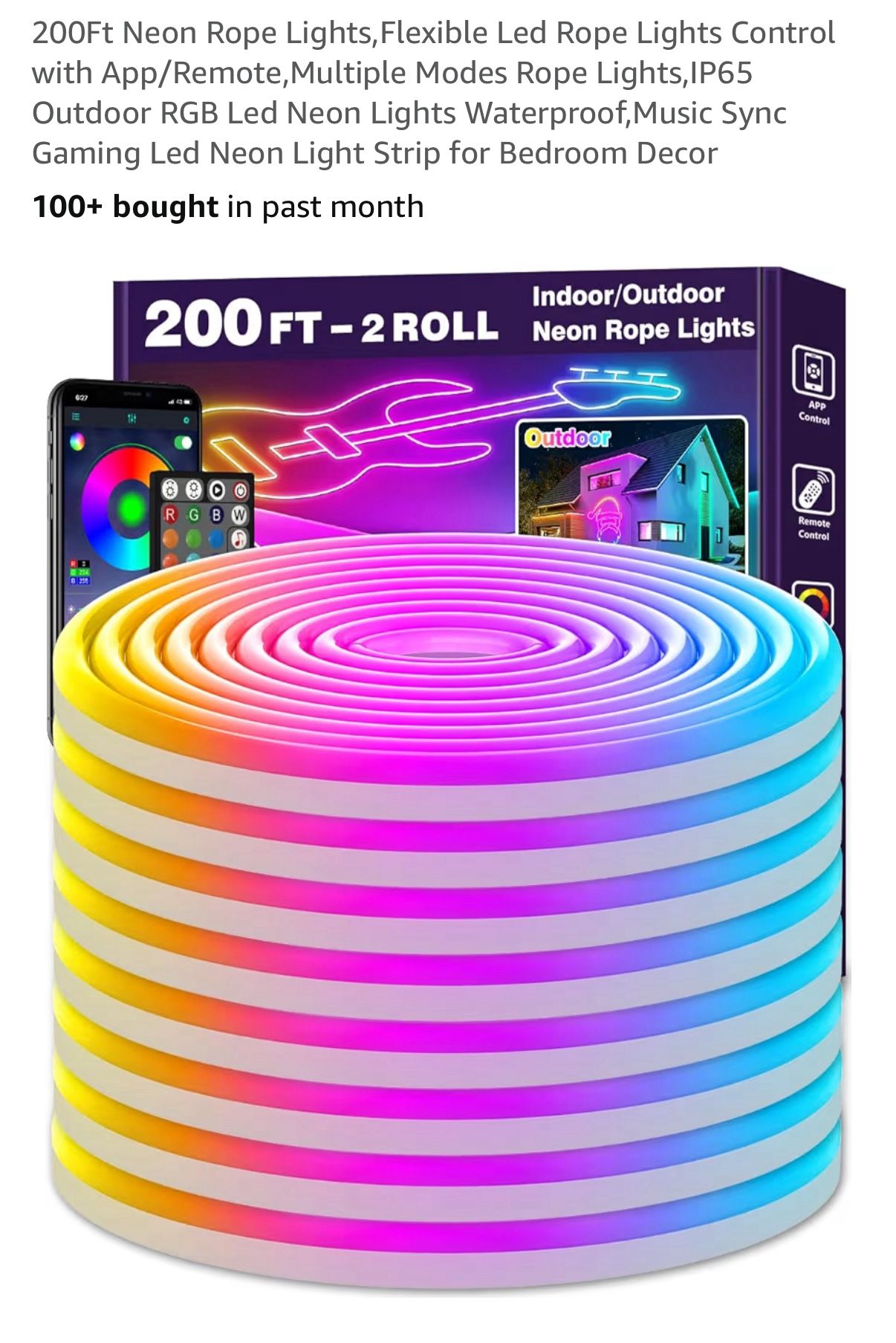 200Ft Neon Rope Lights,Flexible Led Rope Lights Control with App/Remote