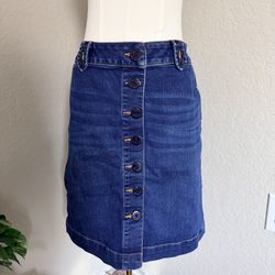 Talbots blue denim midi button up skirt Size 6
