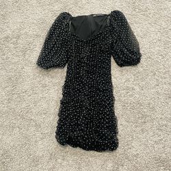 Zara Black And White Polka Dot Bodycon Dress Size XS