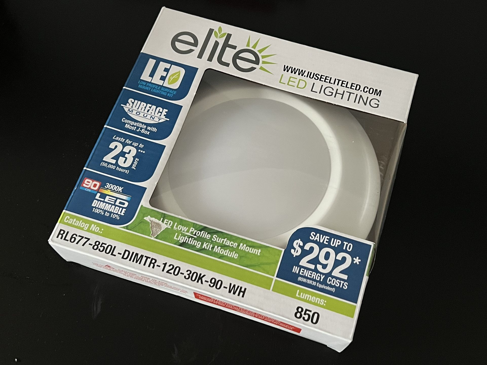 Elite RL677-850L-DIMTR-120-30K-90-WH 6" Surface Mount LED Module (3000K, 850 LUMENS)