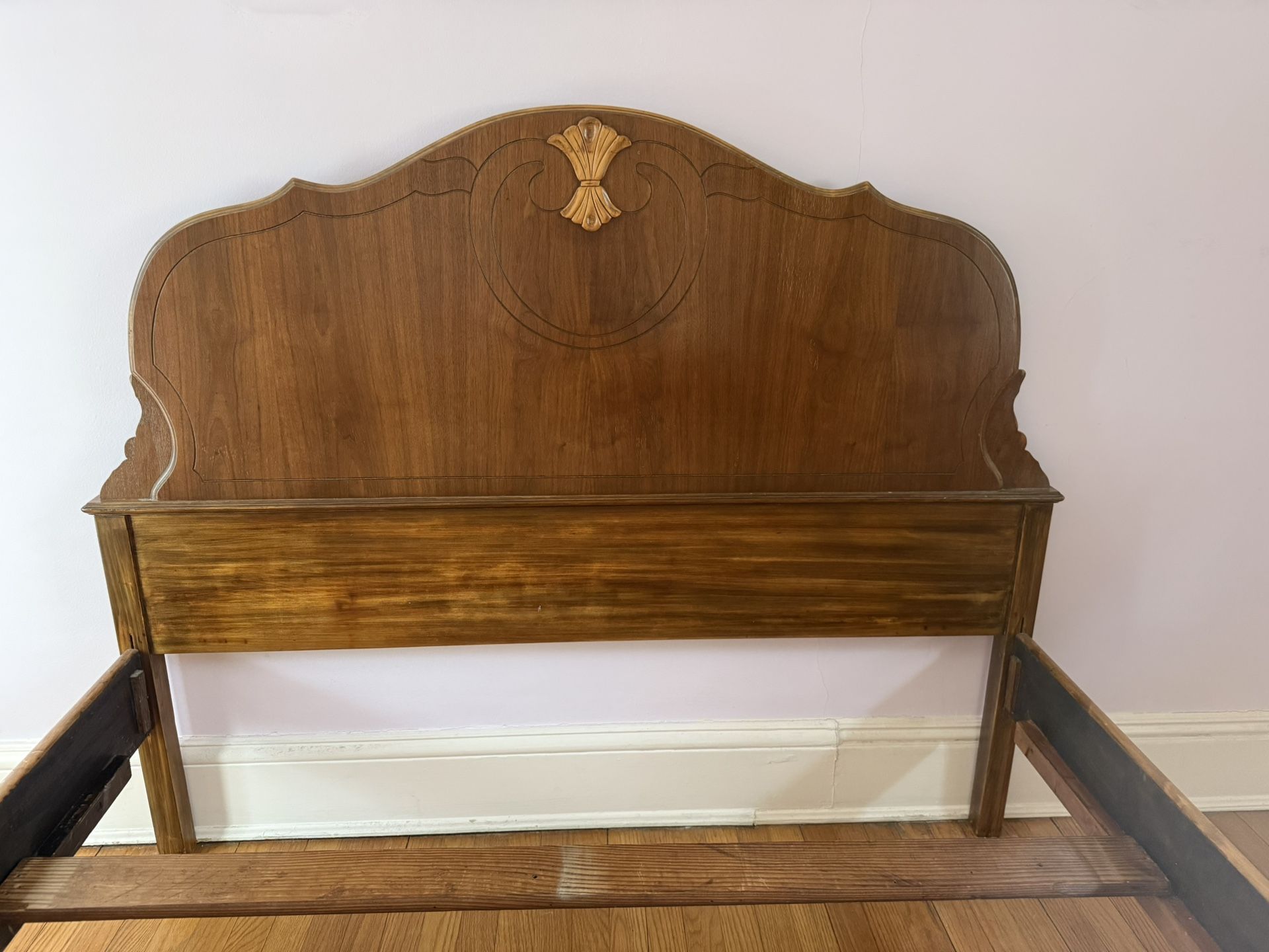 Antique Wood Full Size Headboard Frame and Footboard