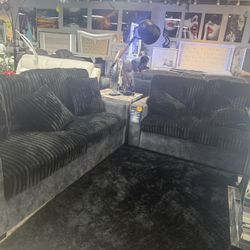 2 Pc Black Corduroy Sofa And Love Only $999
