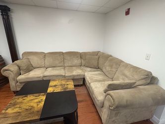 Large Beige Microfiber Sectional Sofa