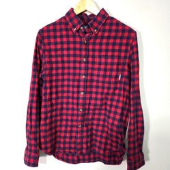 EDDIE BAUER mens small plaid red long sleeve  Button shirt 