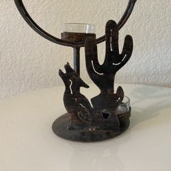  Saguaro Coyote Rustic Metal Tea Light Holder