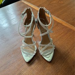 Jessica Simpson Silver And Faux Diamond Strappy Stilettos 