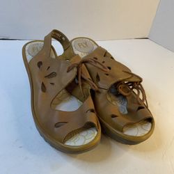 FLY London Leather Wedge Sandals Yala Suede 9.5