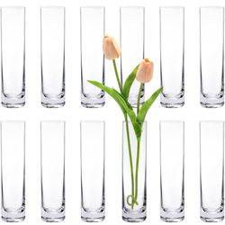 Glass Cylinder Bud Vases for Centerpieces,9 Pcs Clear Small vases,Handmade Slim Flower Vases Wedding Table Decor for Single Rose vases Bulk, Home