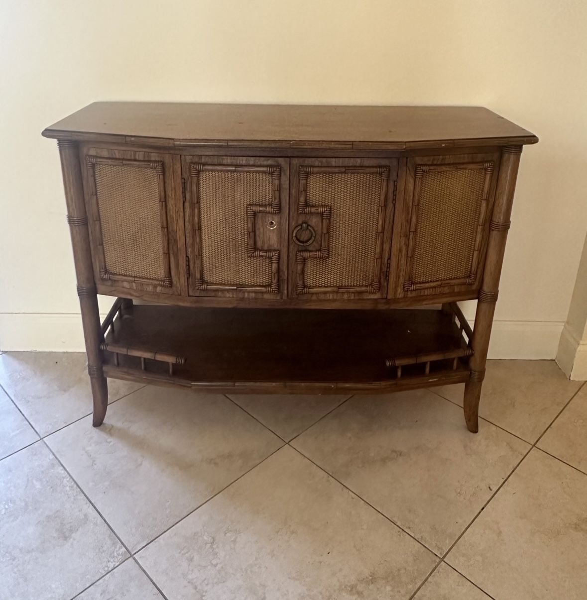 Vintage Thomasville Faux Bamboo Credenza Cabinet Server Console Table