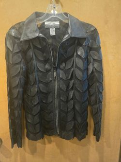 Genuine Leather Leaves Jacket Rhinestone Zip