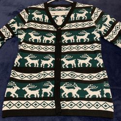 Abollria Christmas Sweater Women's Reindeer Knitted Sweater button-down W/ pockets