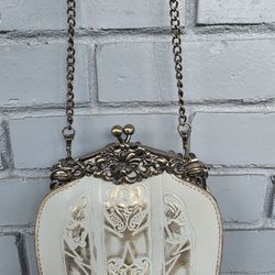 Patricia Nash Vintage-Style Frame Crossbody Bag – Ivory & Antique Brass | 28.5” Strap