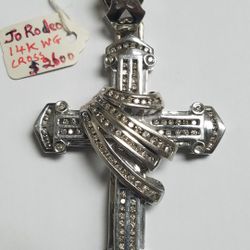 14k White Gold Cross With Diamonds 1ctw Jo Rodeo