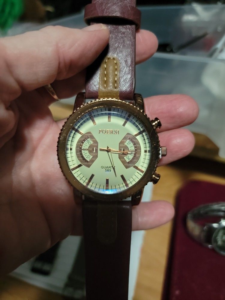 Poersi 589 Quartz Watch Brown Leather Band New for Sale in Phenix