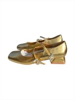 New Women’s Gold Metallic Mary Jane Heels with Crystal Buckles, 7