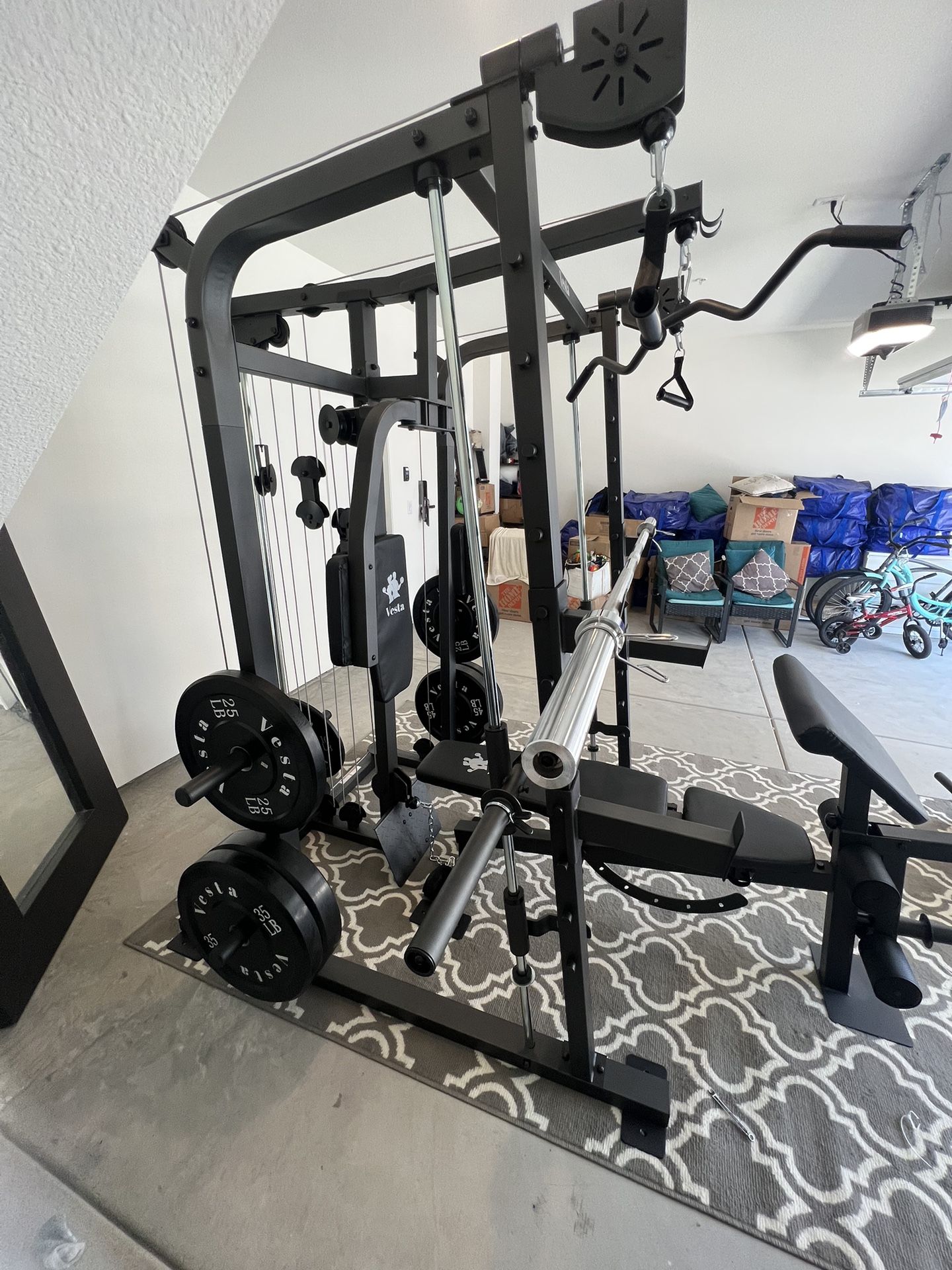 VESTA FITNESS SM2001 SMITH MACHINE/ POWER CAGE/ PULLEY SYSTEM/ WEIGHTS