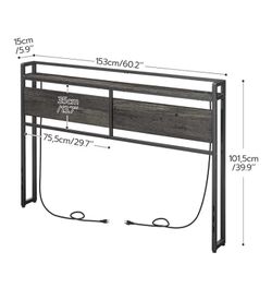 NEW QUEEN Headboard with outlets & USB, Charcoal