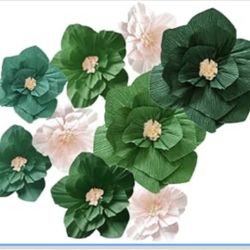 Green Birthday Party Decorations Paper Flowers Artificial Crepe Tissue Wall Décor Wedding Birthday Bridal Baby Shower Classroom Nursery Room Backdrop 