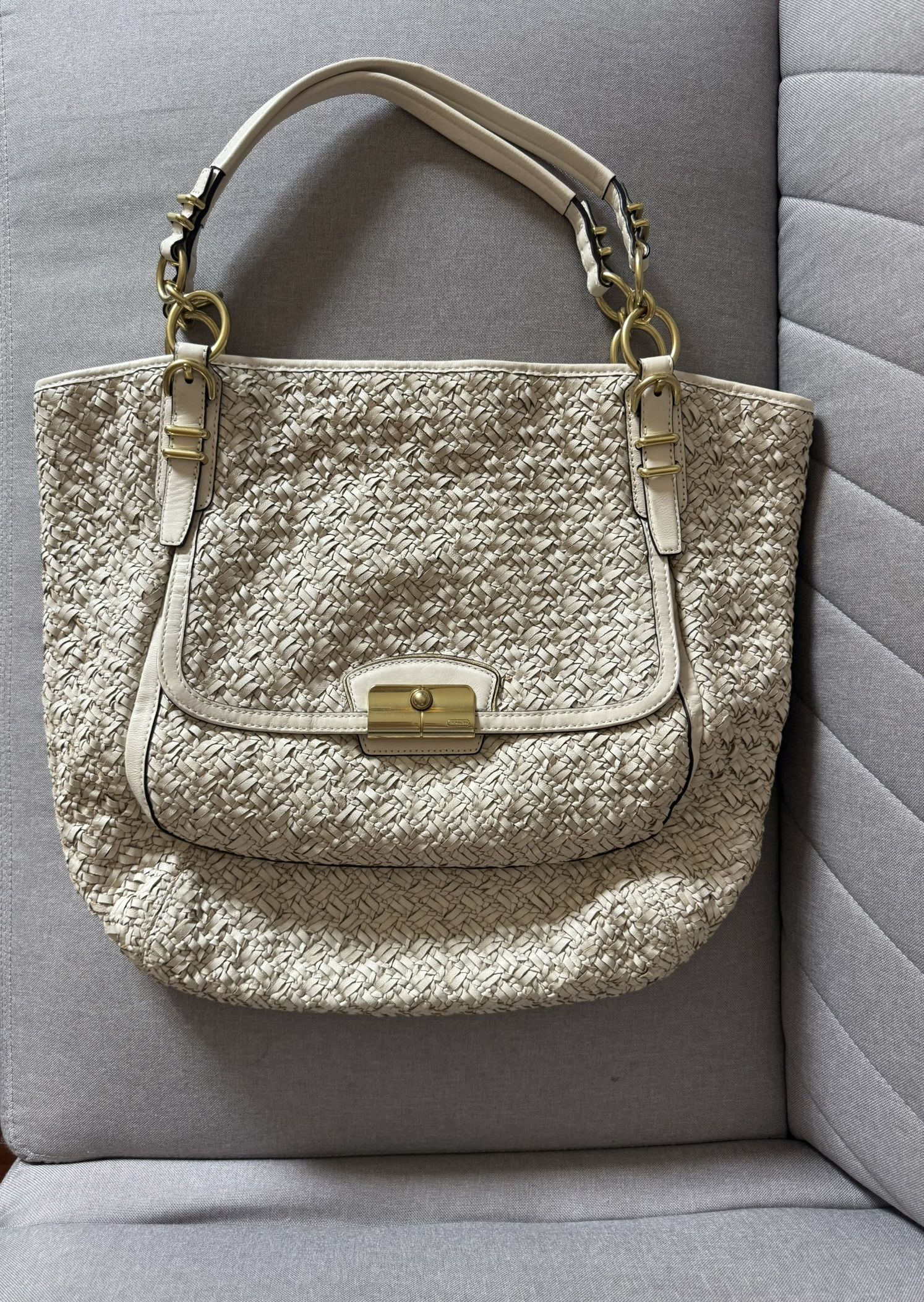 auth Coach Kristin Pinnacle Shopper Large Leather Tote Bag