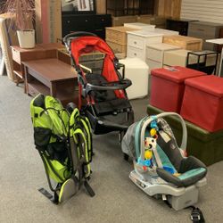 BabyTrend Stroller, Graco carseat, hiking pack