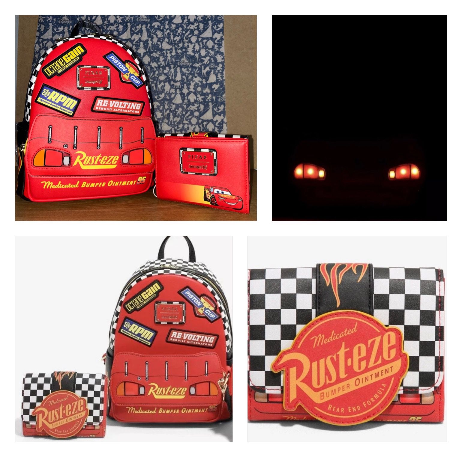 PIXAR Loungefly CARS Lightning McQueen Rust-Eze Light-Up Backpack & Wallet SET (NWT)