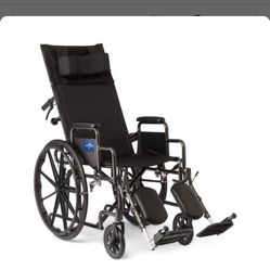 16” Reclining Wheelchair with Elevating Legrests, Headrest Support, Removable Desk Arms, and Rear Anti Tippers - Black - Nylon - 300LB Capacity - Char