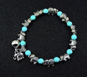 Elephant beaded turquoise stretch bracelet