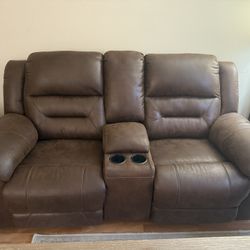 Brown Reclining Faux Leather Couches