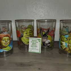 McDonald's Shrek The Third Collectible Glass Set! Excellent Condition! 4 Glasses!