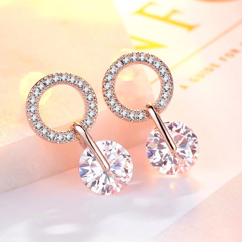 "Rose Gold Fashion Small Circle Delicate Earrings For Women, F113