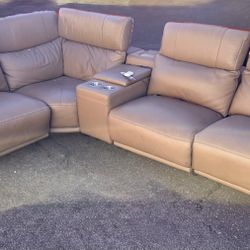 Tan Leather Power Electric Recliner Sectional with Audio Speakers- DELIVERY AVAILABLE 
