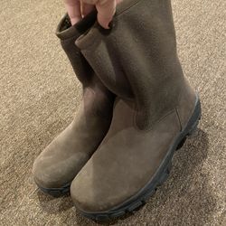 Mens brown soft suede casual insulated winter rain boots size 10 fleece warm EUC 