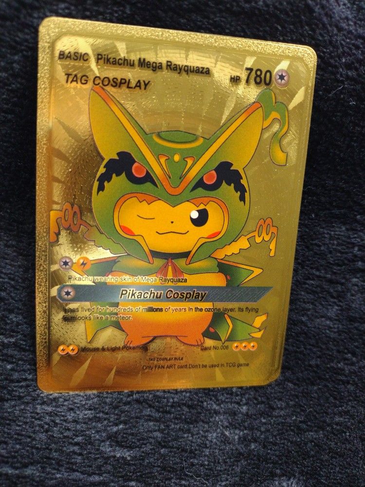 Mint Condition Gold Pokemon Pikachu Fan Art Card Rare