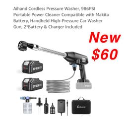 New Aihand Cordless Pressure Washer, 986PSI Portable Power Cleaner Compatible with Makita Battery, Handheld High-Pressure Car Washer Gun, 2*Battery$60