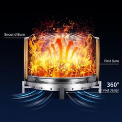 F) OutVue 27” Stainless Steel Smokeless Fire Pit with Waterproof Cover — $109