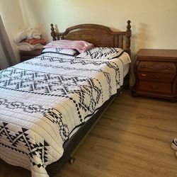 Queen bed with 2 nightstands