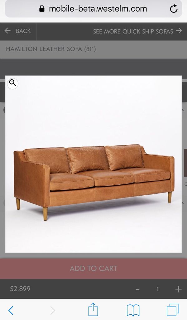 West Elm Leather Mid Century Hamilton Sofa Couch For In New York Ny Offerup