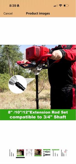 3/4" Shaft Auger Extension Set 8"/12"/20" for Post Hole Digger 3-Piece Set (8/12/20"), 3/4" Shaft, Durable Steel, Black Coated, for Wood/Soil Drilling