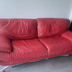 Authentic Italian Leather Red Couch