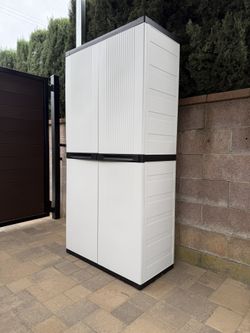 Brand New Outdoor Shed Storage Large Vertical weatherproof resin plastic shed 36” x 19” x 72” double door lockable  Multiple options available Pickup 