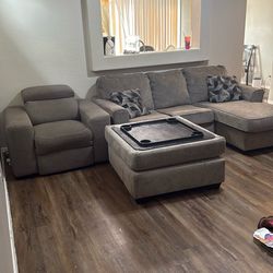 Sofa Chaise, Recliner, Tv stand, And Ottoman $250